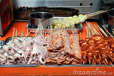 Chengdu, China: Barbecued Street Foods Stock Photo