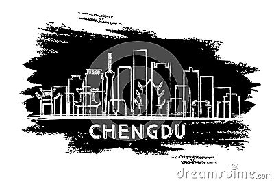 Chengdu China City Skyline Silhouette. Hand Drawn Sketch Stock Photo