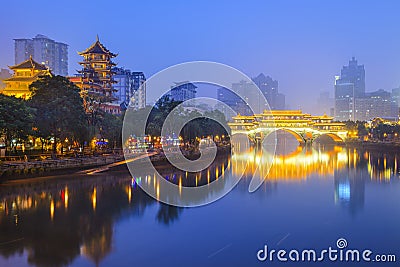 Chengdu, China Cityscape on the Jin River Stock Photo