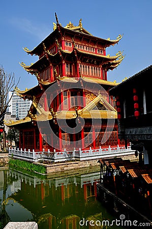 Chengdu, China: Dragon Pagoda at Long Tan Water Town Editorial Stock Photo