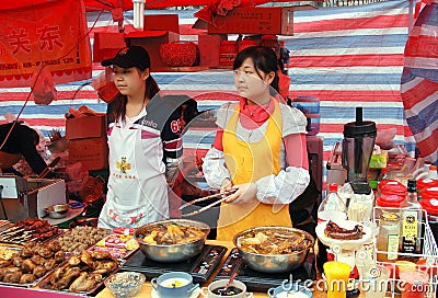 Chengdu, China: Wenshou Street Food Vendors Editorial Stock Photo