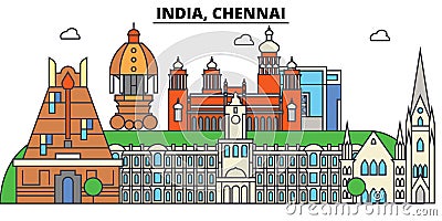 Chennai, India, Hinduism. City skyline, architecture, buildings, streets, silhouette, landscape, panorama, landmarks Vector Illustration