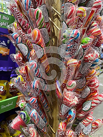 Chennai, India - March 4th 2023: Zubi Fun Candy Lollipop for Sale on Famous Retail Shop or Super Market Editorial Stock Photo