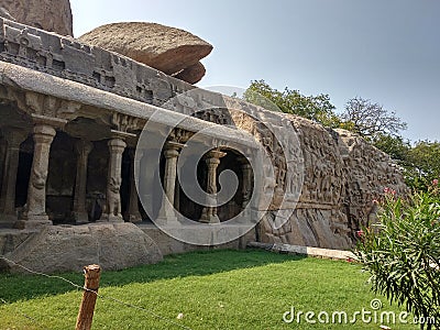 Chennai tamil art work animal stone temole Stock Photo