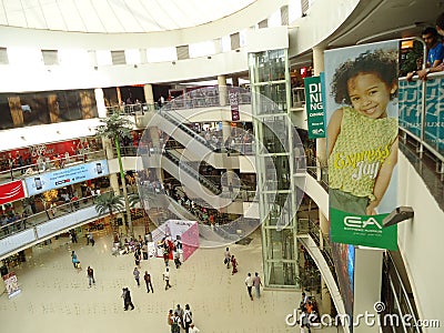 Chennai, Tamilnadu, India-Jan 14 2012: People walking around giant shopping mall Editorial Stock Photo