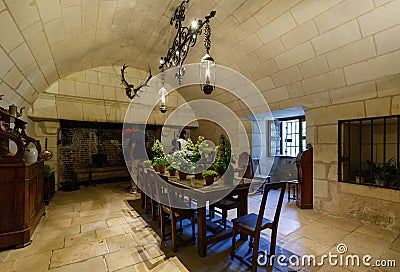 Indoor view of the Chenonceau Castle, ChÃ¢teau de Chenonceau, interior view of the restaurant Editorial Stock Photo