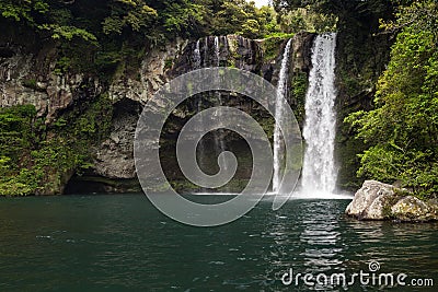 Cheonjiyeon Waterfall on Jeju Island Stock Photo