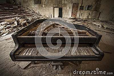 Chernobyl - close-up of an old piano in an auditorium Stock Photo