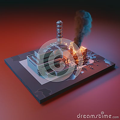 Chernobyl disaster catastrophe, nuclear accident. Chernobyl nuclear power plant. 3d isometric illustration. Cartoon Illustration