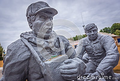 Chernobyl firemen monument in Chernobyl town, Ukraine Editorial Stock Photo