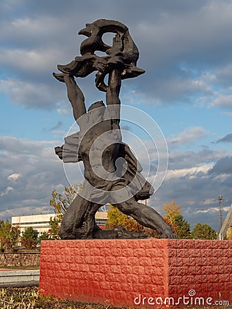 Astern Europe, Ukraine, Pripyat, Chernobyl. A sculpture of Prometheus titled Taming of the Fire. Editorial Stock Photo