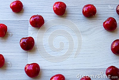 Cherries - arranged in a circle - copy space, background Stock Photo