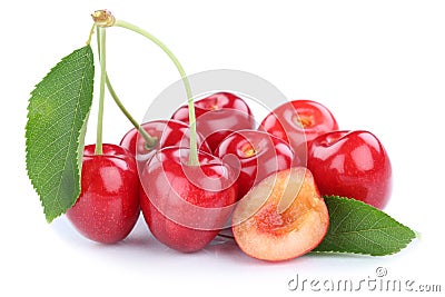 Cherries cherry fresh summer fruits fruit isolated on white Stock Photo