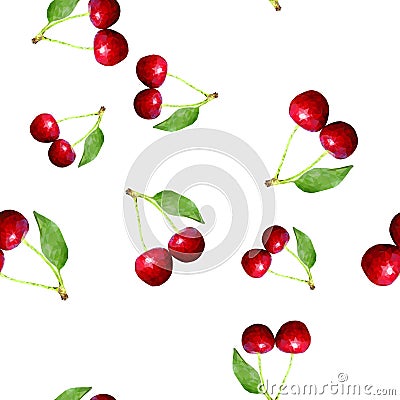 Cherries. Seamless pattern. Polygonal vector illustration Vector Illustration