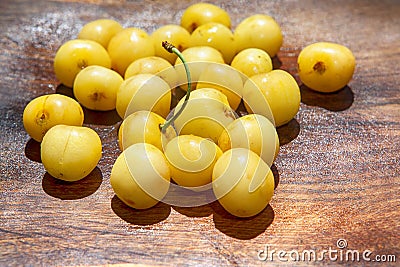 Cherries on the wooden background Stock Photo