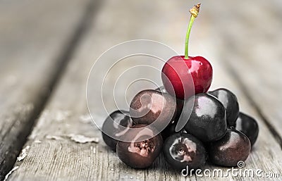 Cherries on a wooden table. Stock Photo