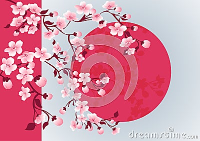 Cherry blossom art picture. Vector sakura tree Vector Illustration