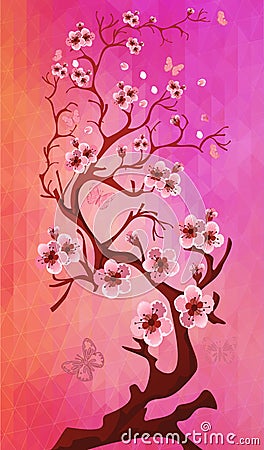 Beautiful Cherry blossom on triangle background Vector Illustration