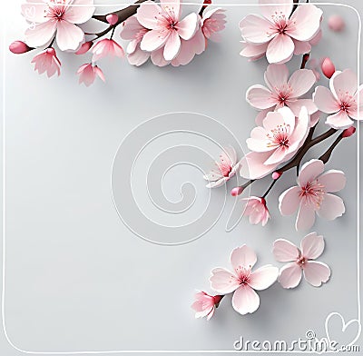 Cherry blossom on background with copy space for your text. Cartoon Illustration