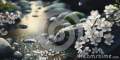 Cherry Blossom Bliss: A Serene Background for Your Designs. Stock Photo