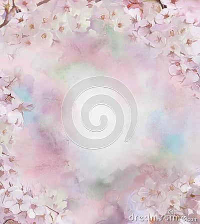 Cherry blossom flower oil painting Stock Photo