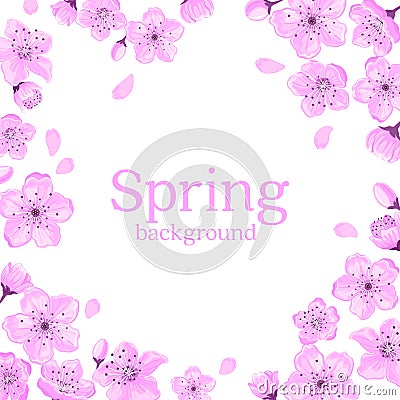 Cherry Blossom Frame Greeting Card Template Vector Illustration