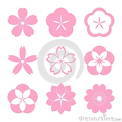 Cherry blossom icon set Vector Illustration