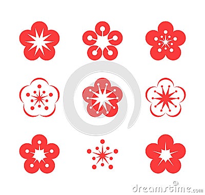 Cherry blossom. Icon set Vector Illustration