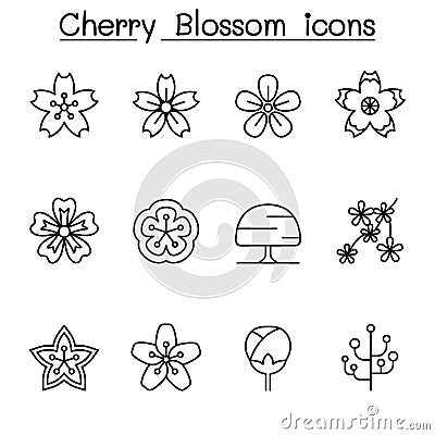 Cherry blossom, Japan sakura icon set in thin line style Cartoon Illustration