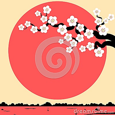 Cherry blossom minimalist background Vector Illustration