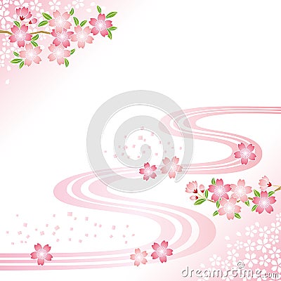 Background with cherry blossom and flowing water. Vector Illustration