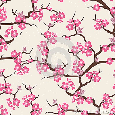 Cherry blossom seamless flowers pattern Vector Illustration