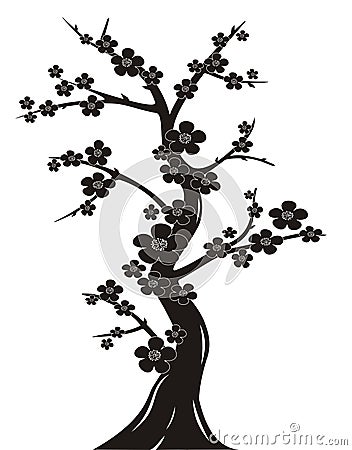 Cherry blossom tree silhouette Vector Illustration