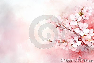 Cherry Blossoms Branch Japanese Pink Sakura Watercolor Painting Stock Photo