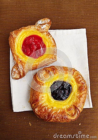 Cherry and blueberry danish pastries Stock Photo