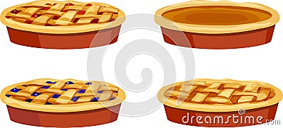 Cherry, Blueberry, Pumpkin, Apple Whole Pies Vector Illustration