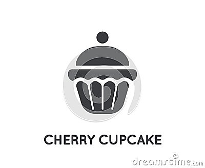 Cherry Cake Cupcake Cream Brownie Glyph Vector Element Vector Illustration