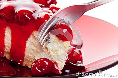 Cherry Cheesecake with Fork Stock Photo