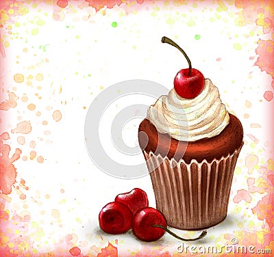 Cherry chocolate cupcake Stock Photo