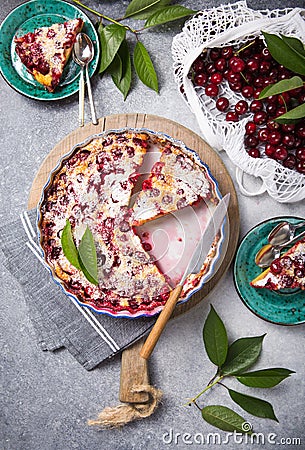 Cherry clafouti - traditional french sweet fruit dessert Stock Photo