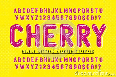 Cherry condensed display font popart design, alphabet Vector Illustration