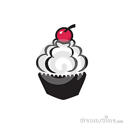 Cherry Cupcake Cream Bakery Simple Sign Symbol Vector Illustration