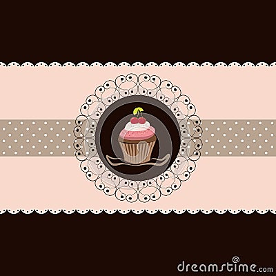 Cherry cupcake invitation card Vector Illustration