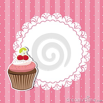 Cherry cupcake invitation card Vector Illustration