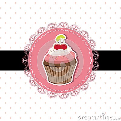 Cherry cupcake invitation card Vector Illustration