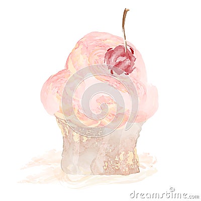 Cherry cupcake vector illustration hand drawn painted watercolor Vector Illustration