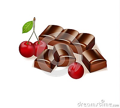 Cherry flavor chocolate bar. Delicious dessert illustration Cartoon Illustration