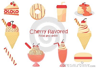 Cherry flavored food and drink Vector Illustration