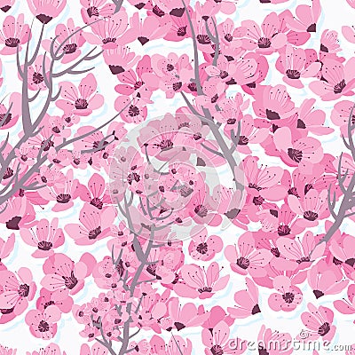 Cherry flower many seamless pattern Vector Illustration