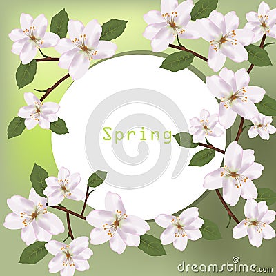 Cherry Flowers crown for birthday, invitations, wedding, events, festival. Spring summer floral background. Vector illustration Stock Photo